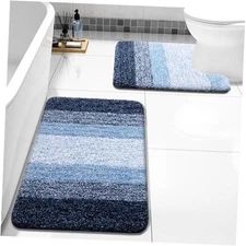 Arotive Juego de 2 alfombras de baño de 30 x 20 pulg. + 24 x 20 pulg. Azul