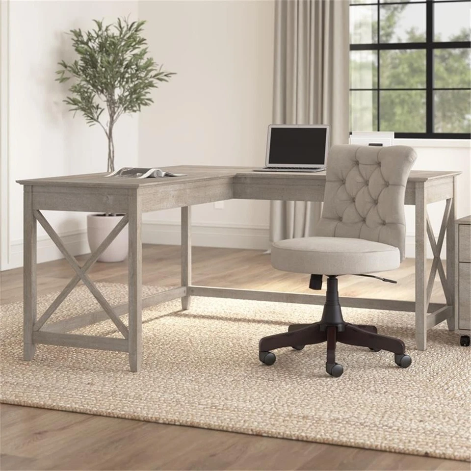 Bush Furniture Key West 60W L Shaped Desk in Washed Gray - Engineered Wood - Image 3 of 4