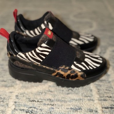 MICHAEL KORS Cosmo Animal-Print Calf Hair Slip-On Sneakers Sz 8