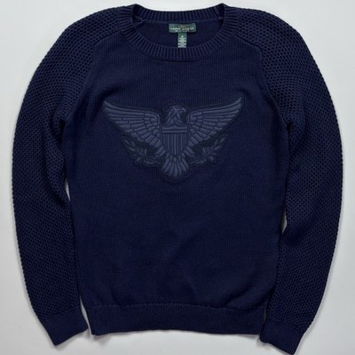 Vintage Lauren Jeans Co Womens M Navy Blue Eagle Patch Sweater Raglan Ralph