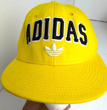 Vintage 90s Adidas Originals Spellout Snapback Hat Yellow Black Trefoil Cap OG
