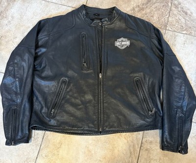 Harley-Davidson Black Leather Motorcycle Jacket Embroidered Logo Size XXL