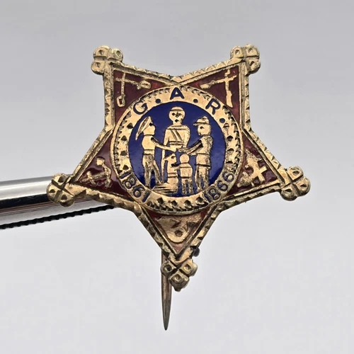 Antique GAR Grand Army of The Republic Veteran Enamel Gold Filled Star Pin