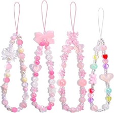 4 PCS Cute Phone Charms Aesthetic Y2K Cellphone Wrist Strap Pink E-4 Pcs