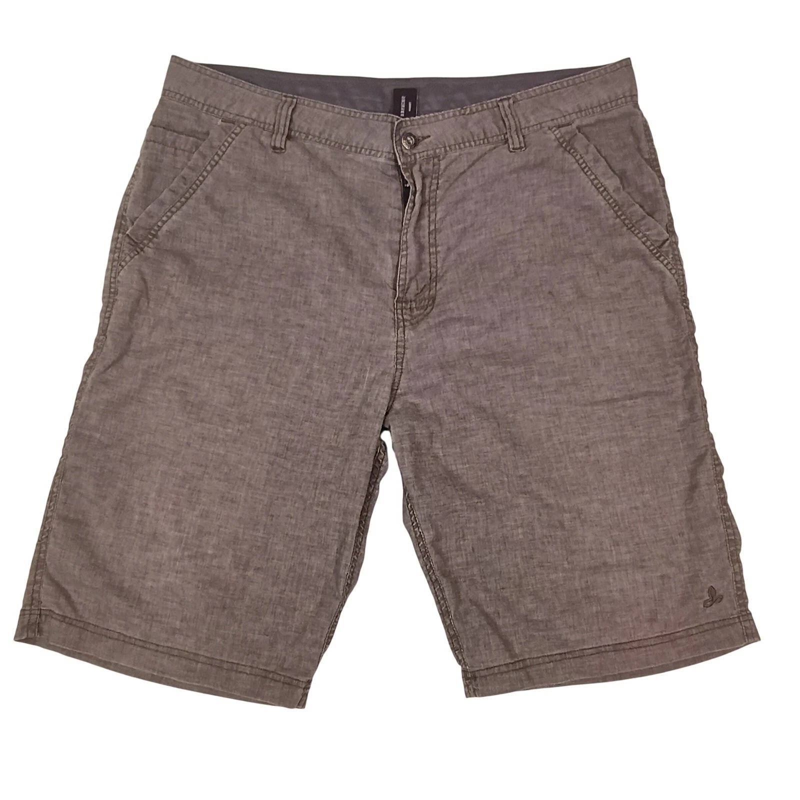 Prana Mens Brown Textured Flat Front Hiking Casual Shorts 36W x 11L