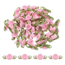 30 Pcs Pink Ribbon Roses 5/8"x1-3/16" Mini Roses for Sewing Appliques Crafts
