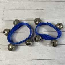 Vintage Kids Percussion Musical Instrument Jingle Bells Blue Strap