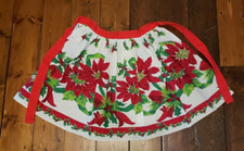 Vintage Christmas Half Apron Red Poinsettia White Tie