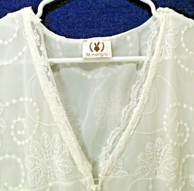 Embroidered M. Meng Tu Lace Robe Off White Sexy Pretty Ruffled Sheer 36" Bust 