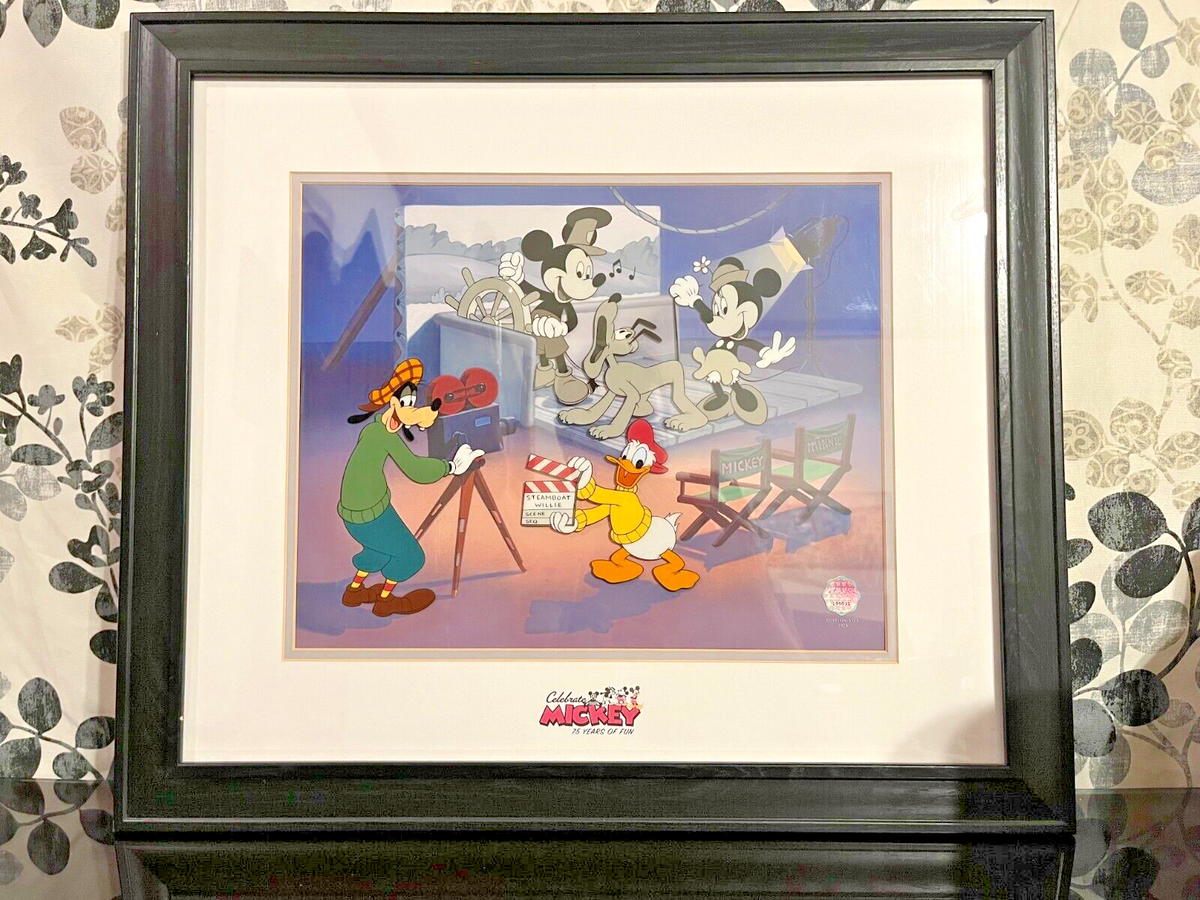Disney ディズニー セル画 Fab 5 Steamboat Willie FRAMED DISNEY SERICEL 75 YEARS FAB FIVE PRESENTS STEAMBOAT WILLIE