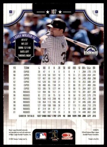 2002 Donruss Larry Walker Colorado Rockies #107 - Picture 2 of 2