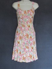 Ann Taylor Pink Floral Rayon Sleeveless Bias Rushed Bust Mini Slip Dress 90's 2P