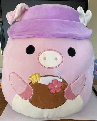 Squishmallows HUGE Peter the Pink Pig w/ Bucket Hat Coconut Drink  16'' New W Tag