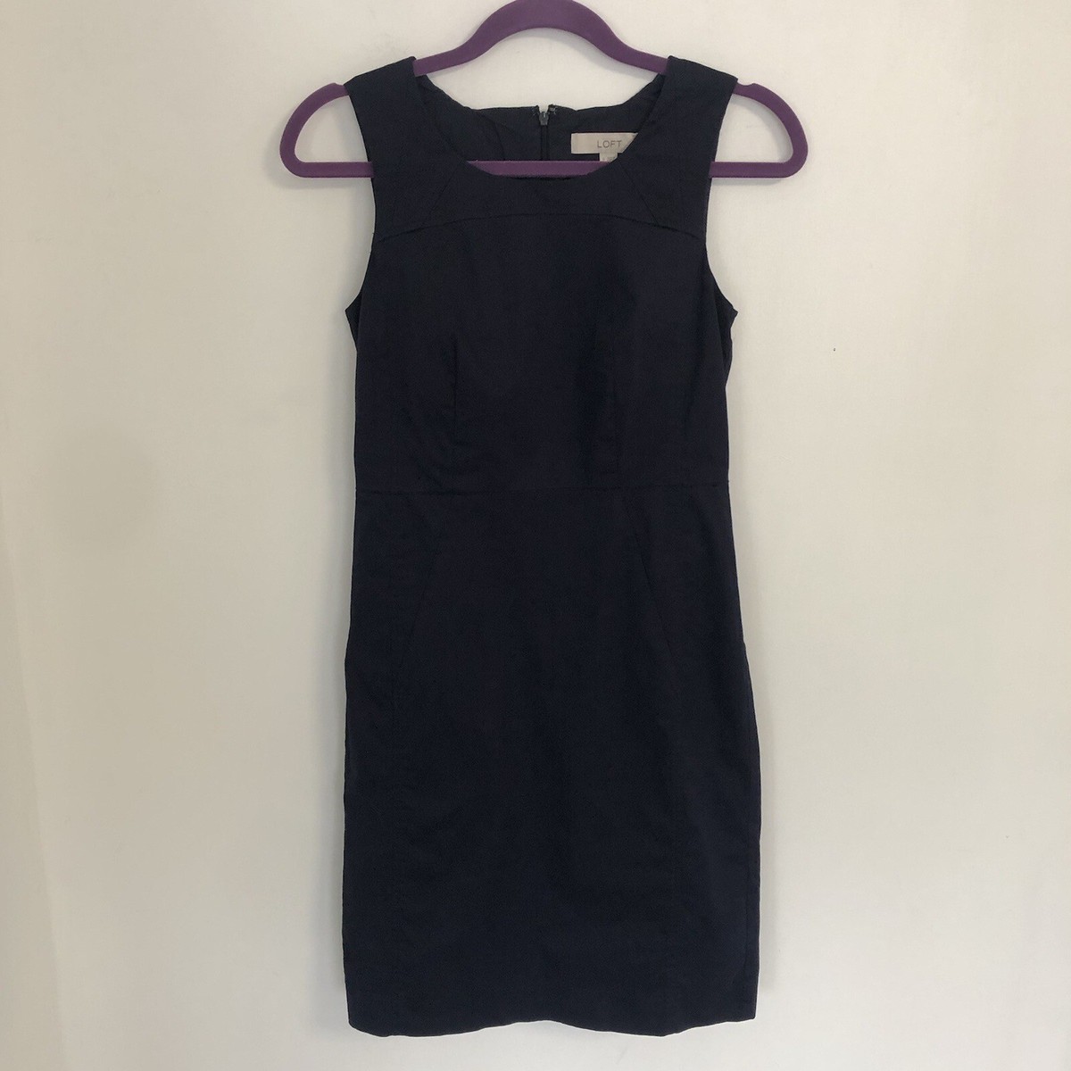 LOFT Ann Taylor Women Navy Sleeveless Midi Dress Sz Full Zip Back