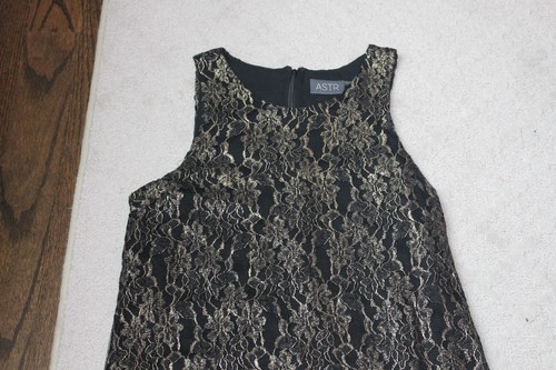 ASTR Black Gold Lace Coctail Dress Size Large Sleeveless - Picture 2 of 7