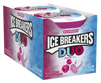 8x Ice Breaker Duo Fruit Plus Cool Mints Raspberry Flavor Sugar Free Mints