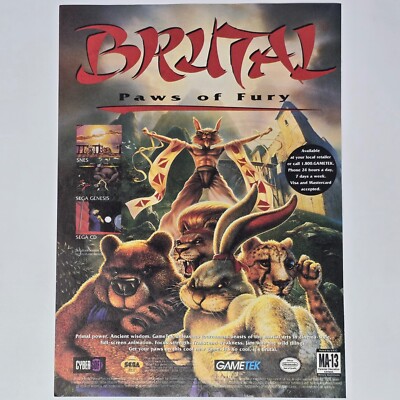 Brutal Paws of Fury Sega CD Genesis SNES Primal Print Ad/Poster Promo Art