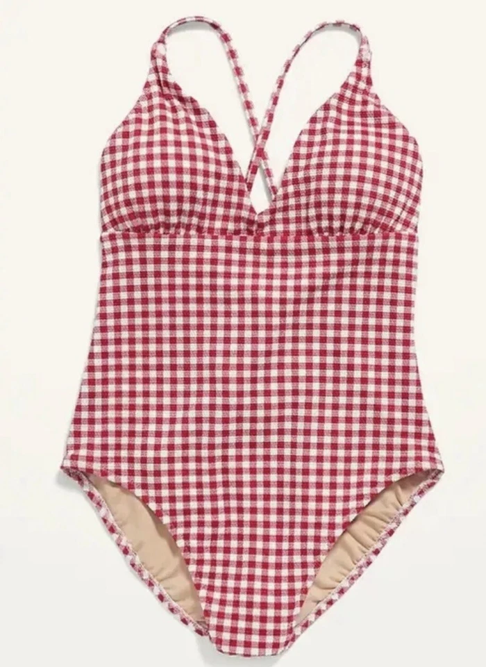Traje de baño Old Navy almohadillas extraíbles cuello en V corbata ajustable rojo a cuadros nuevo con etiquetas 3X Plus Foto 3 de 4