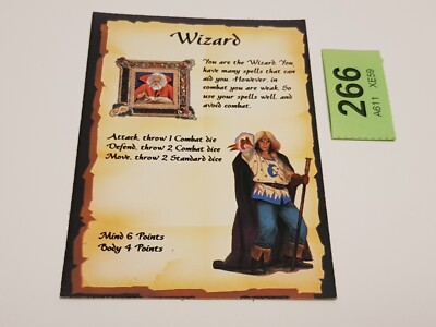 HeroQuest Charakterkarte Zauberer Original *seltener extra fetter Text* Spielertafel