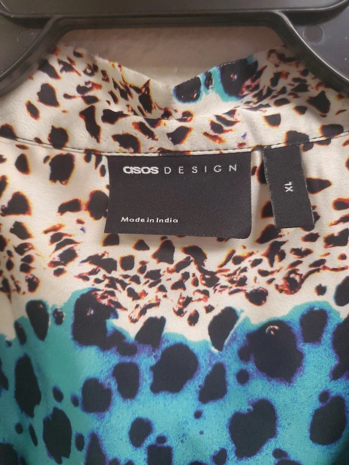 ASOS Disco Animal Print Shirt Mens XL Satin Button Oversized Baggy Street - Image 3 of 4