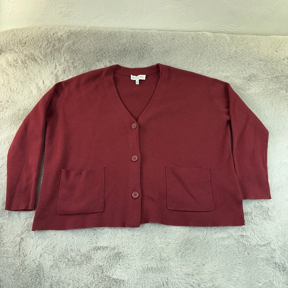 Cárdigan Suéter Michael Stars Mujer Pequeño Borgoña Cuadrado Relajado Academia Acogedor Foto 3 de 4