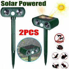 2 PK Outdoor Solar Animal Repeller Ultrasonic Pest Repellent for Cats Birds Deer