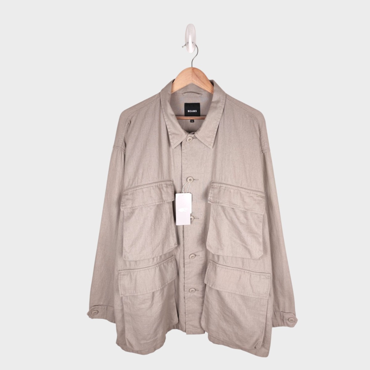 BEAMS Men's Taupe Linen/Cotton Oversized Fit Safari Jungle Jacket