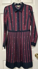 Modcloth Just My Typist Clover Print Dress Long Sleeve Pleated Size Medium