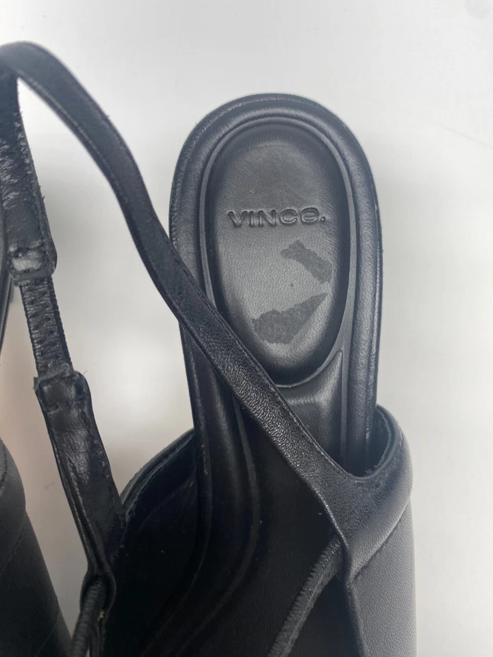 Vince Women's Bianca Black Leather Slingback Mid Heel Pumps Sz 6 - Image 3 of 4