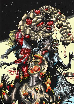FANTASTIC FOUR FAN COVER ART, HAND DRAWN IN INKS ON ART PAPER, A4 SUPER DETAILS 