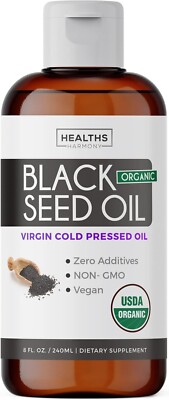 USDA Organic Black Cumin Seed Oil Liquid (8 fl oz) Premium Cold-Pressed Nigella