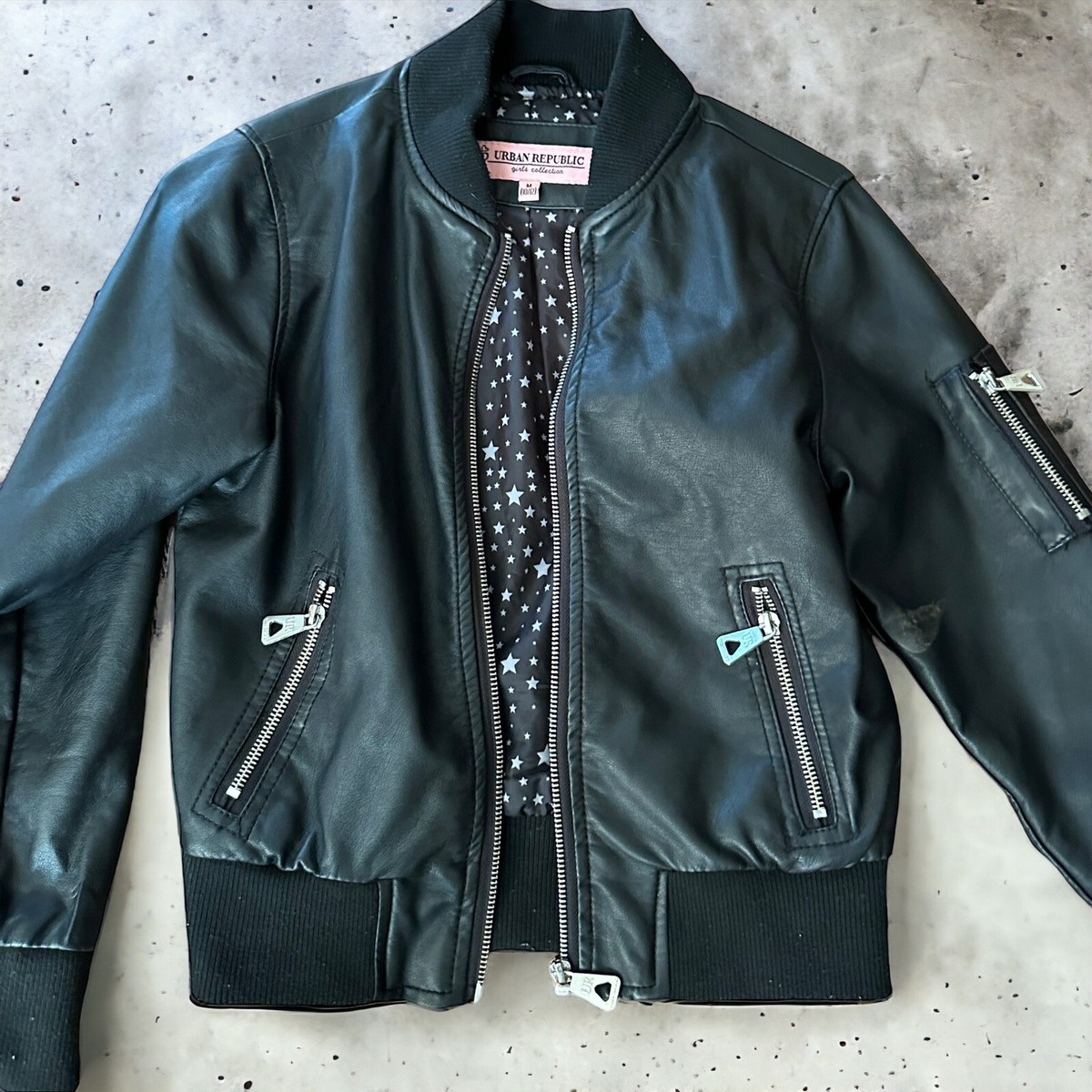 Urban Republic Faux Leather Girl Moto Jacket Sz 10/12 Fall Winter