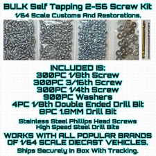 SELF TAP 2-56 Screw Kit BULK FOR 1/64 Scale Custom Restoration Hot Wheel & Other