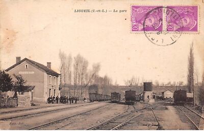 37 .Nr.108466 . ligueil. zug .der bahnhof .gesamtansicht .