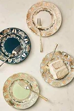 THE MET by ANTHROPOLOGIE DESSERT PLATES ~ BEAUTIFUL COLORS SET OF 4 NEW GIFT BOX