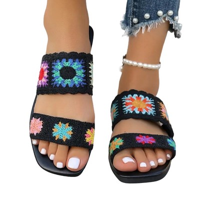 Bunte böhmische Häkelsandalen für Damen - Sommersandalen - Gr. 40