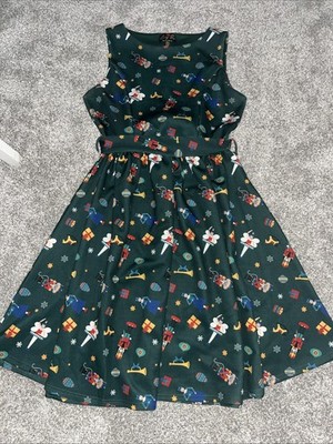 Lindy Bop Fit & Flare Sz 8 Nutcracker Christmas Green Fairy Dancer Retro Whimsy