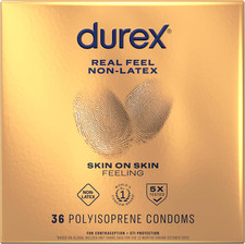 Durex Real Feel Non Latex Condoms, Lubricated Latex Free Condoms for Men, Natura