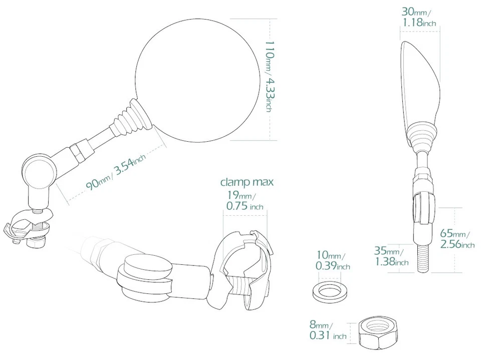 VAWiK -OE repuesto espejos retrovisores negros 10mm + abrazadera se adapta a Husqvarna WR X PAR Foto 2 de 4