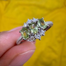 925 Sterling Silver Ring Oval Peridot 4x3mm Natural Gemstone Zircon Jewelry Gift