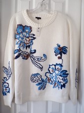 NWT NEW TALBOTS 2026 SZ LARGE JACOBEAN JACQUARD SWEATER IVORY MULTI  $99.50