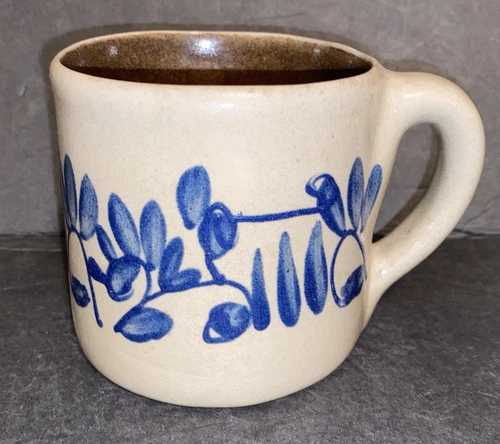 Vintage Beaumont Brothers BBP Stoneware Pottery Mug Salt Glaze Blue Floral