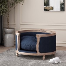 Premium Large Dog Bed, Navy Blue Tufted Fabric Pet Sofa w/ Birch Wood Frame