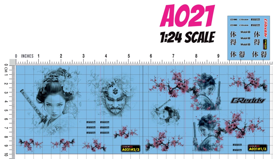 1 Set - Geisha Racing Water Slide Decal 1:24:28:32 RC Model Dicast #A021 - 022 - Image 2 of 4