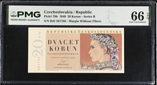 Czechoslovakia 20 Korun 1949 P 70 b Gem UNC PMG 66 EPQ