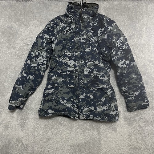 US Navy Military Jacket Hooded Parka Blue Gray Digital Camo Waterproof XS Short