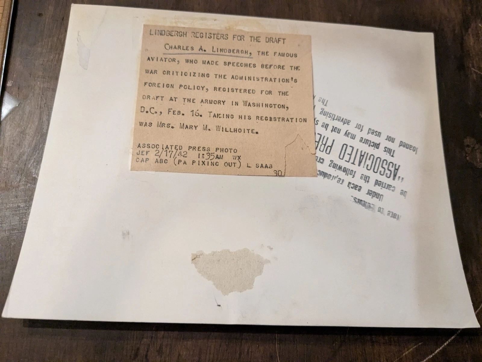 Charles Lindbergh, Famous Aviator Registered for The Draft 1942 AP Photo - 画像3/4