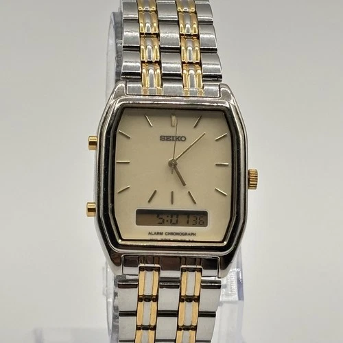 Vintage 80s Seiko Alarm Chronograph Analog Digital Watch H601-5589