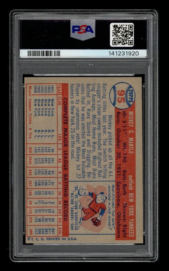 1957 Topps Set-Break # 95 Mickey Mantle PSA 7 NM view 2