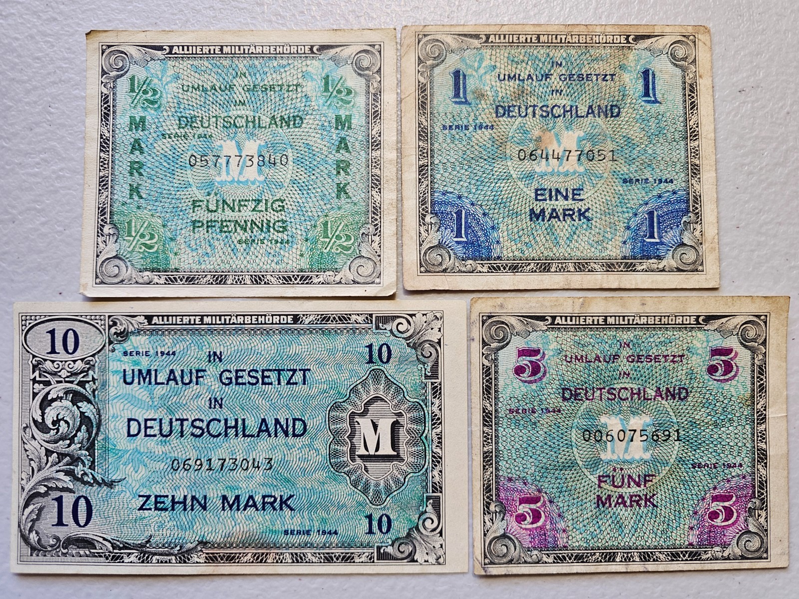 Germany AMC WWII 1/2 to 10 Mark 1944, Lot of 4